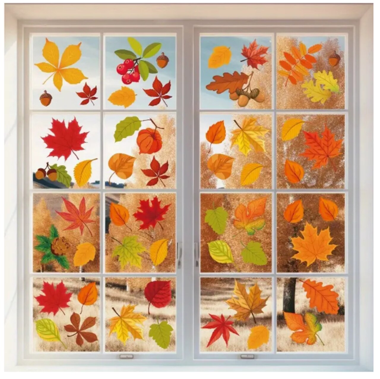 64pcs Double-Sided Electrostatic Autumn Window Stickers – Reusable Waterproof Fall Decorations for Windows, Classrooms & Home